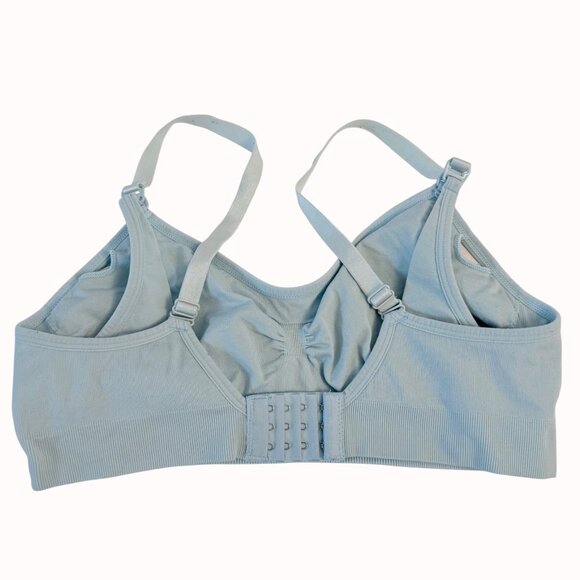 Light Blue Seamless Nursing Bra With Adjustable Straps Womens Sz L Soft Stretch - Picture 2 of 11